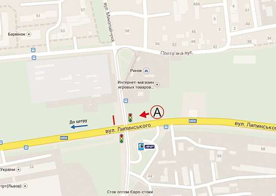 Схема рекламной плоскости по адресу Миколайчука - Липинського(в центр, справа)