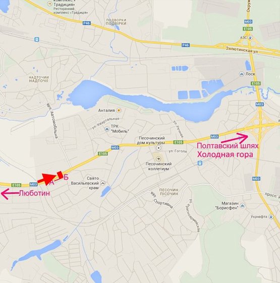 Схема рекламної площини за адресою Эстакада5-пос.Песочин-въезд в город со ст.трассы Киев-Харьков-Довжанский