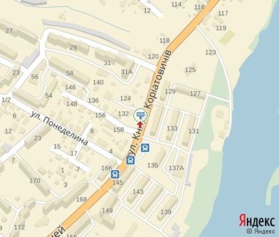 Схема рекламной плоскости по адресу Князьев Кориатовичей ул., 130 до центральной зоны города 500 м.