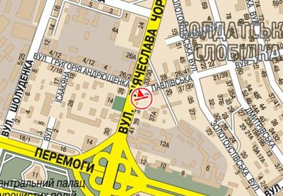 Схема рекламної площини за адресою Черновола ул. - Павловская ул.