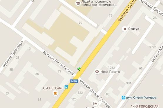 Схема рекламной плоскости по адресу Сумська вул. - Динамівська вул.