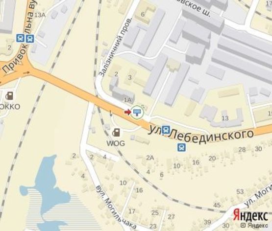 Схема рекламной плоскости по адресу Лебединского ул., 5 ( "БМ Банк", СТО, направление к гипермаркету "Грош")