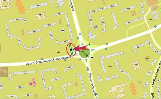 Схема рекламної площини за адресою Маяковского/Сабурова 9/61 (А)
