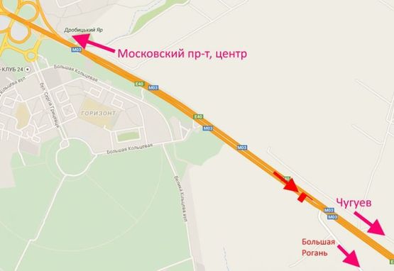 Схема рекламной плоскости по адресу Московский пр-т - Ростовская трасса возле АЗС ОККО 3 (выезд из города)