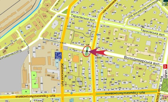 Схема рекламной плоскости по адресу Владимирская/Саксаганского (А3) - на ул.Жилянская СКРОЛЛЕР