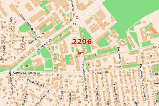 Схема рекламной плоскости по адресу Грушевського Академіка вул., 5 - Струтинської вул.