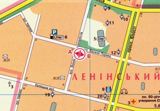 Схема рекламной плоскости по адресу Интернационалистов ул., 7 - Порика ул.