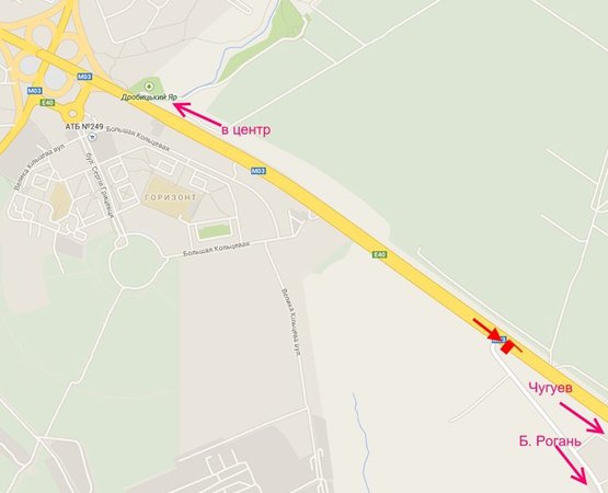 Схема рекламної площини за адресою Московский пр-т - Ростовская трасса возле поворота на Б. Рогань (выезд из города)