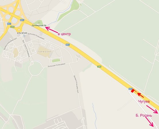 Схема рекламной плоскости по адресу Московский пр-т - Ростовская трасса возле поворота на Б. Рогань (въезд в город)