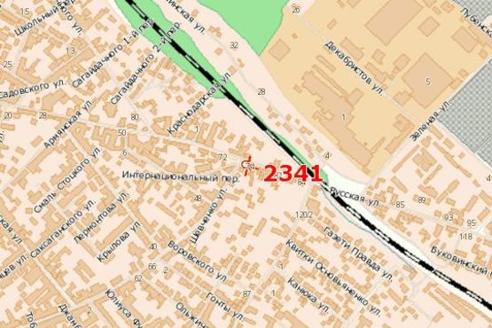 Схема рекламной плоскости по адресу Руська вул., 74 - Шевченка вул.