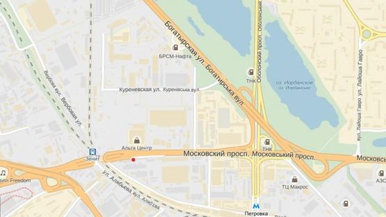 Схема рекламной плоскости по адресу просп. Степана Бандеры (Московский), 8К3 в сторону Елены Телиги ул.(автосалон Skoda, напротив ТЦ "Альта центр")