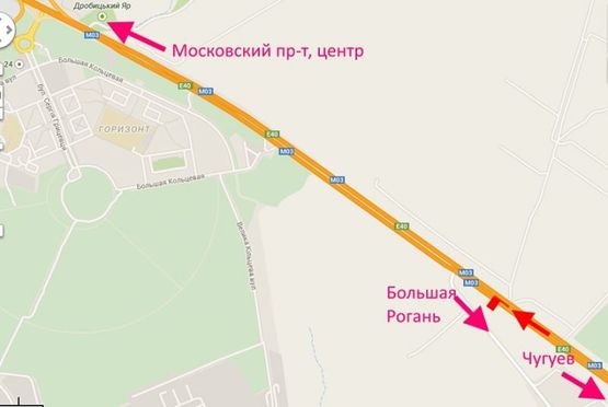 Схема рекламної площини за адресою Московский пр-т - Ростовская трасса-519км-въезд в город