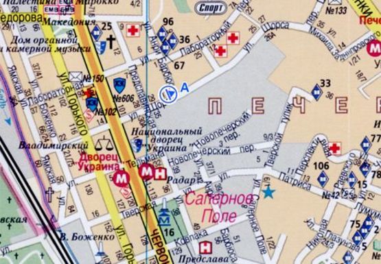 Схема рекламної площини за адресою Коновальца ул., 13 (бывш. Щорса ул.) - Анри Барбюса ул. (BackLit)