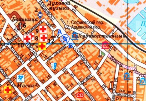 Схема рекламної площини за адресою Софиевская ул. - Ольгиевская ул., остановка