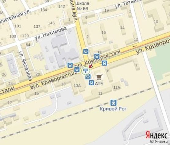 Схема рекламної площини за адресою Криворожстали ул., 11а - Вокзальная ул.(ЖД вокзал ст. "Червоная", конечная МТС)