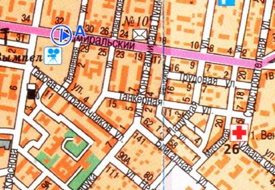 Схема рекламної площини за адресою Адмиральский пр., 28 - Гераневая ул. A