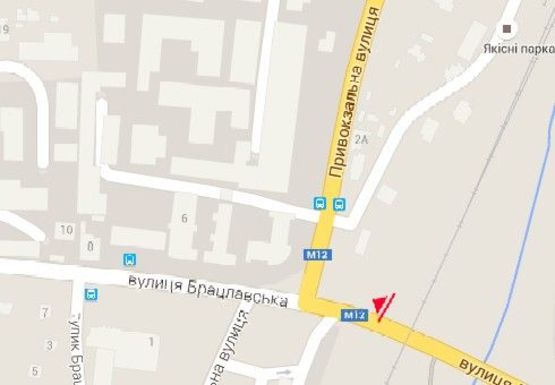 Схема рекламной плоскости по адресу Брацлавская ул. - Привокзальная ул. - Лебединского ул.