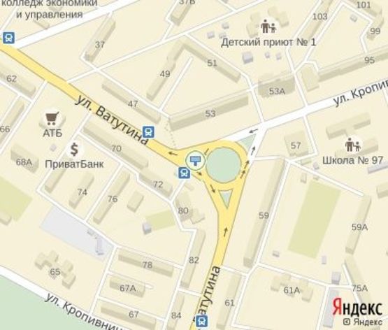 Схема рекламної площини за адресою Ватутина ул., 53 (ост. " кольцо 129 кв."), дв-е к  мкр. 5-й Заречный