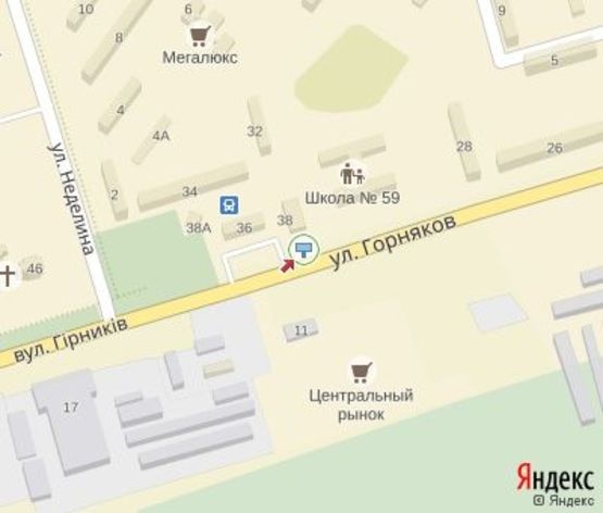 Схема рекламной плоскости по адресу Горняков ул., 38, мкр. Ингулец (автовокзал, рынок) перед поворотом