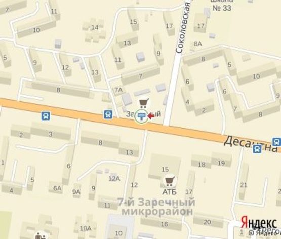 Схема рекламной плоскости по адресу мкр. 7-й Заречный , Соколовская ул., 7 (рынок, "АТБ"), дв-е к Крессовской дамбе