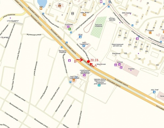 Схема рекламной плоскости по адресу Большая Окружная, крупная транспортная развязка, выезд из ТЦ "NOVUS" ТЦ "Praktiker", в сторону пр-т., Победы, на развилке