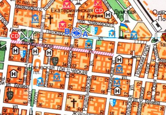 Схема рекламної площини за адресою Ланжероновская ул., 24 - Пушкинская ул., 2