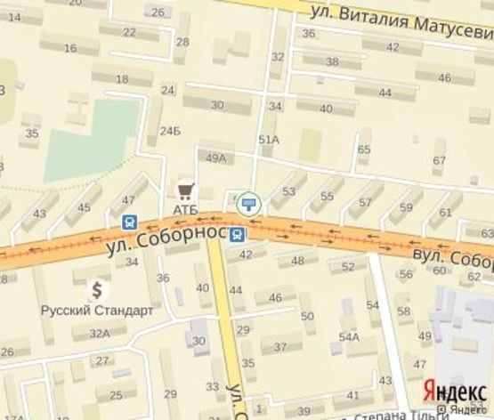 Схема рекламної площини за адресою Соборности ул., 51 - Стрельникова  ул.(ТЦ "Восход", ТЦ "ProStor"), дв-е к кольцу Косиора