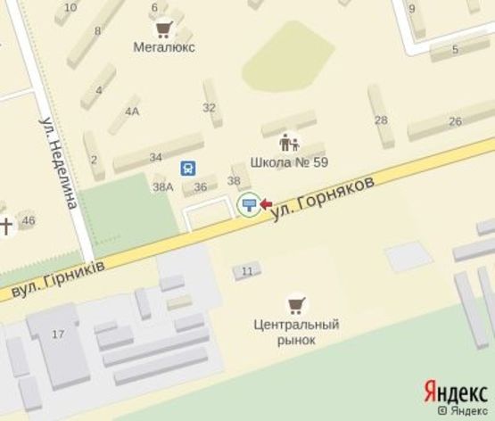 Схема рекламной плоскости по адресу Горняков ул., 38, мкр. Ингулец (автовокзал, рынок), перед поворотом