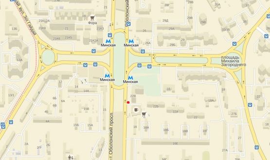 Схема рекламной плоскости по адресу Оболонский просп. 22В, возле супермаркета "Varus"(минская площадь,м.Минская)