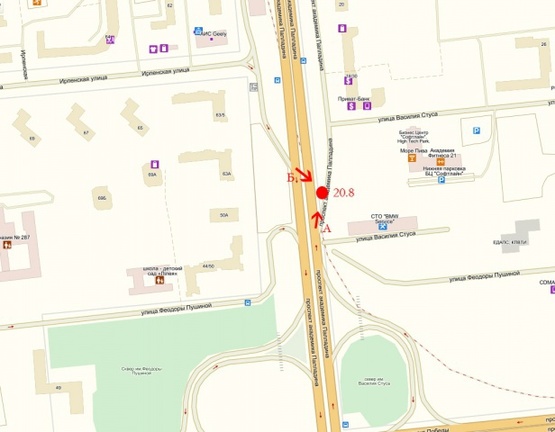 Схема рекламной плоскости по адресу Палладина 18/30 Крупная транспортная развязка, большое количество банков, офисов, магазинов. 600м., м. Академгородок