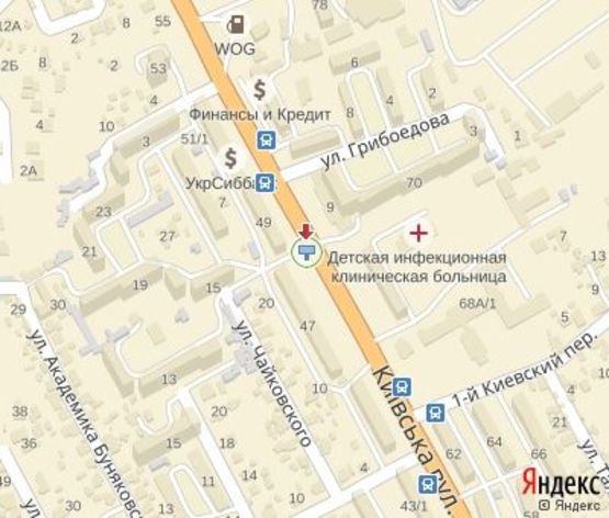 Схема рекламной плоскости по адресу Киевская ул., - Грибоедова ул., супермаркет "Киевский"