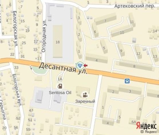 Схема рекламной плоскости по адресу мкр. 7-й Заречный, Десантная ул., 1а ( АЗС "Сентоза", ост."мкр. Заречный")