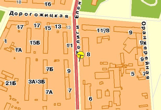 Схема рекламної площини за адресою Телиги Е. ул.8, ул.Дорогожицкая, от ст.м.Шулявская, к ст.м.Дорогожичи