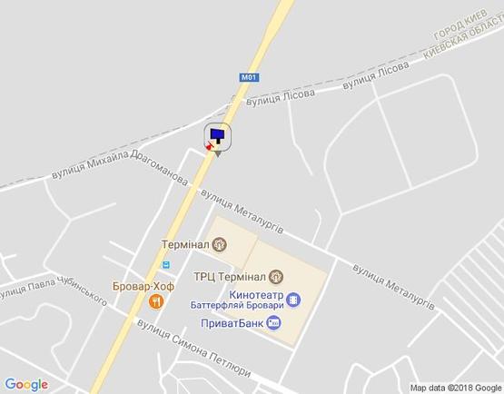 Схема рекламной плоскости по адресу м.Бровари, вул.Київська, напроти кафе "У лісі", поворот на вул. Металургів