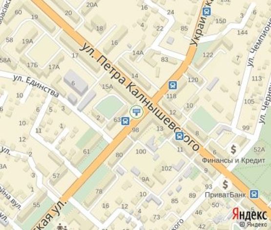 Схема рекламної площини за адресою Калнышевского ул., 15б - Украинская ул., дв-е к Освобождения пл.