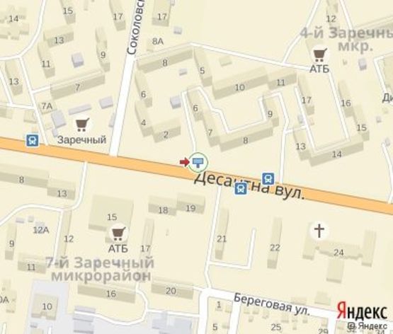 Схема рекламної площини за адресою мкр. 7-й Заречный, 6 - Соколовская ул., 2, дв-е к Электрозаводская ул.