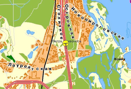 Схема рекламної площини за адресою Столичное шоссе, урочище Бычек, 540 м от ж/д моста, в центр