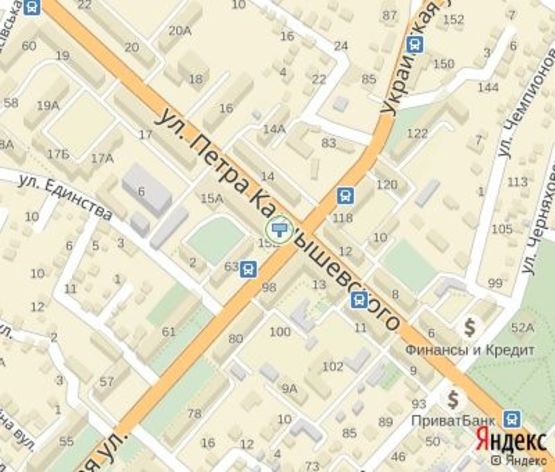 Схема рекламної площини за адресою Калнышевского ул., 15б - Украинская ул., дв-е к Куприна ул.