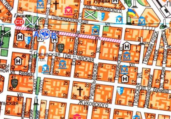 Схема рекламної площини за адресою Дерибасовская ул., 29-27 - Гаванная ул.