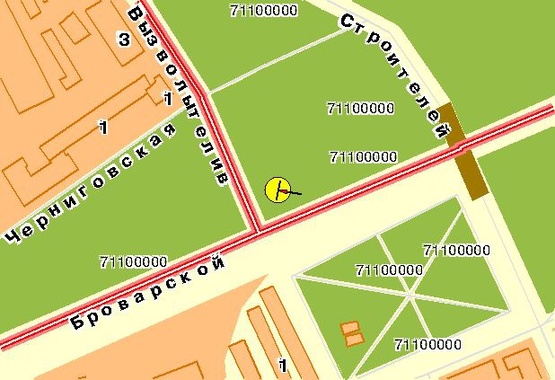 Схема рекламной плоскости по адресу Броварской пр-т, поворот на пр-т Освободителей, в центр