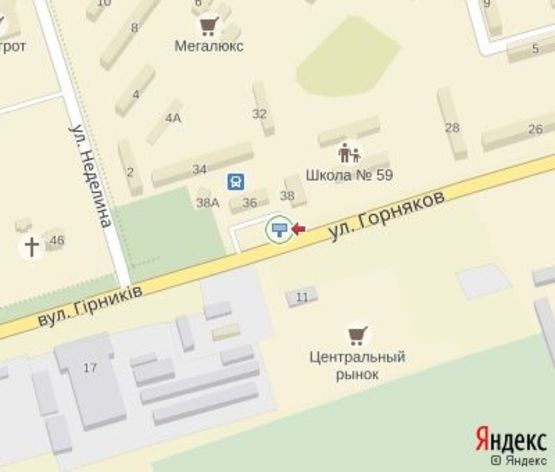Схема рекламной плоскости по адресу Горняков ул., 38, мкр. Ингулец (автовокзал, рынок) за поворотом