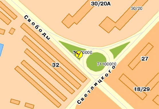 Схема рекламної площини за адресою Свободы пр-т, возле ул.Светлицкого, на разделителе, к пр-ту Правды, в центр