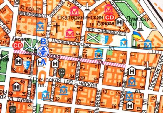 Схема рекламної площини за адресою Гаванная ул., 12 - Дерибасовская ул., 22 А