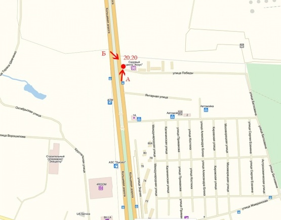 Схема рекламної площини за адресою Окружная дорога, крупная транспортная развязка, на перекрестке Окружной дороги и ул., Победы, в сторону пр-т., Победы