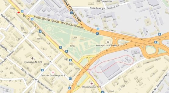 Схема рекламної площини за адресою Кириловская (Фрунзе),ул. 117 от Московского пр-т.