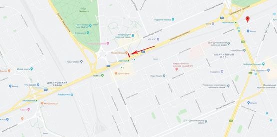 Схема рекламной плоскости по адресу Броварской пр-т, возле ст.м.Дарница, к ст.м.Левобережная, в центр