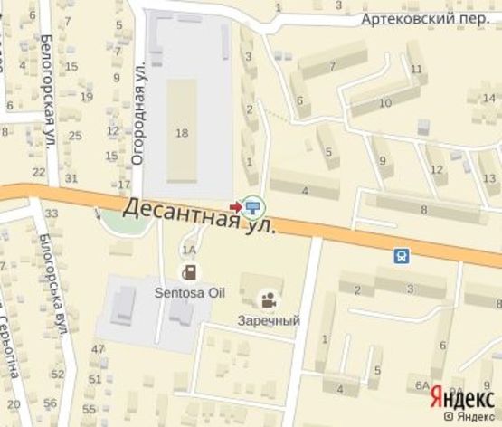 Схема рекламної площини за адресою мкр. 7-й Заречный, Десантная ул., 1а ( АЗС "Сентоза", ост."мкр. Заречный")