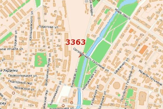 Схема рекламной плоскости по адресу Кіквідзе вул. - Сагайдачного Гетьмана вул.