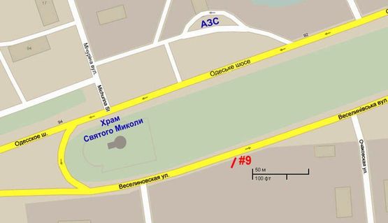 Схема рекламной плоскости по адресу м/район "Варваровка". Въезд в город со стороны Одессы, под 45 град., стА