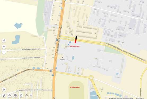 Схема рекламной плоскости по адресу Стрийська (гол. Автовокзал) дорога до Арени Львів ( правий)